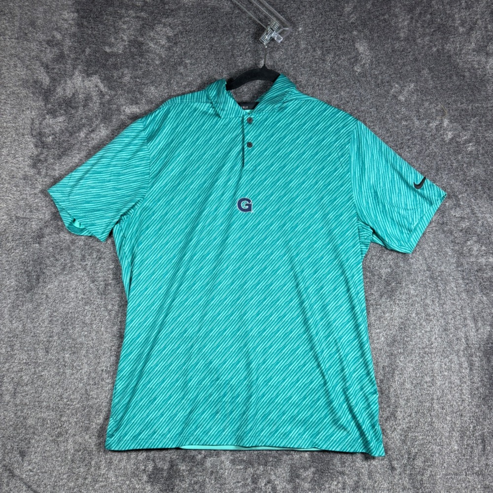 Nike Golf Mens Dri-FIT Teal Green Diagonal Stripe Polo Shirt Size M G Logo